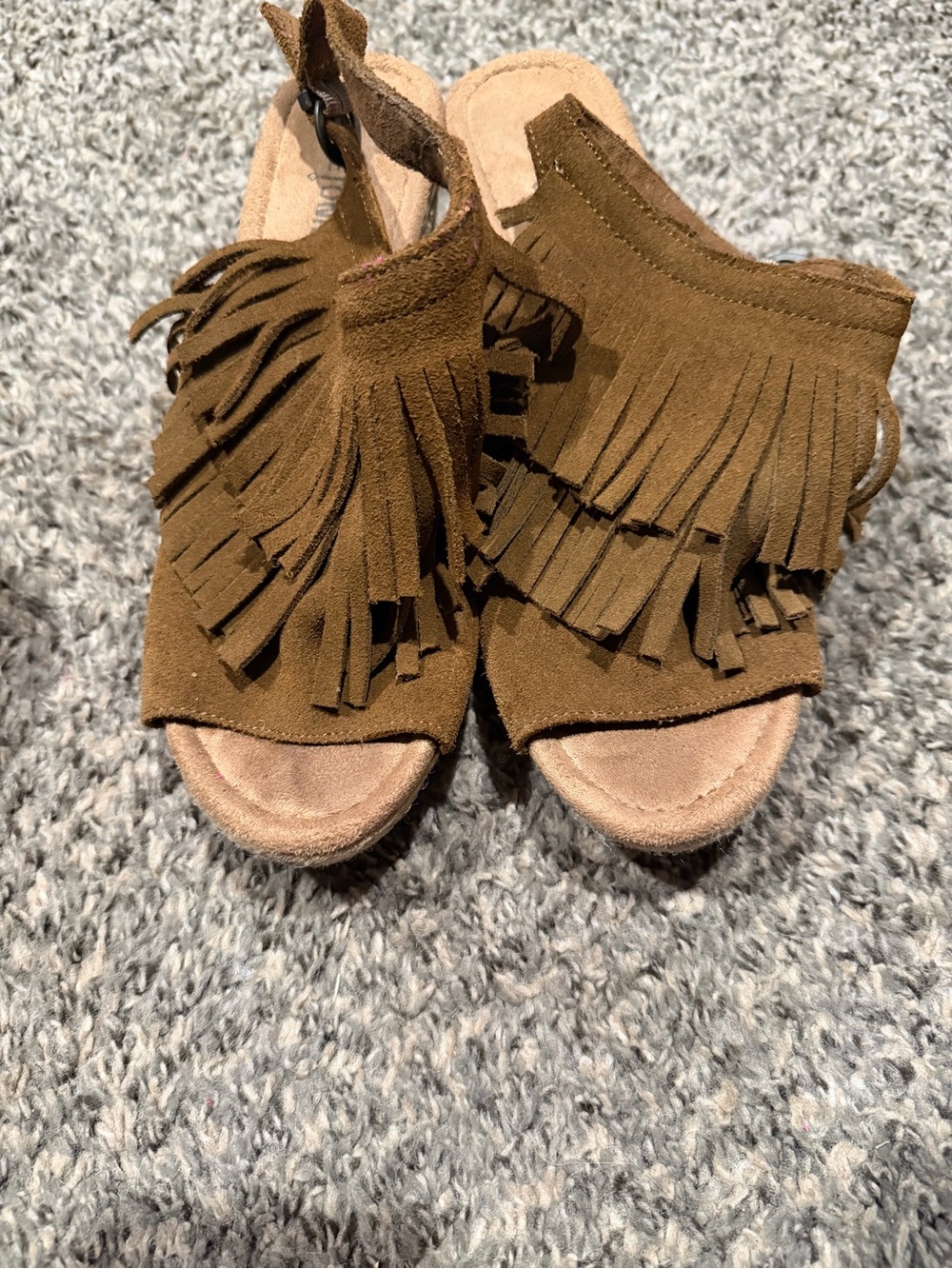 Minnetonka Brown Suede Fringe Clog Sandals